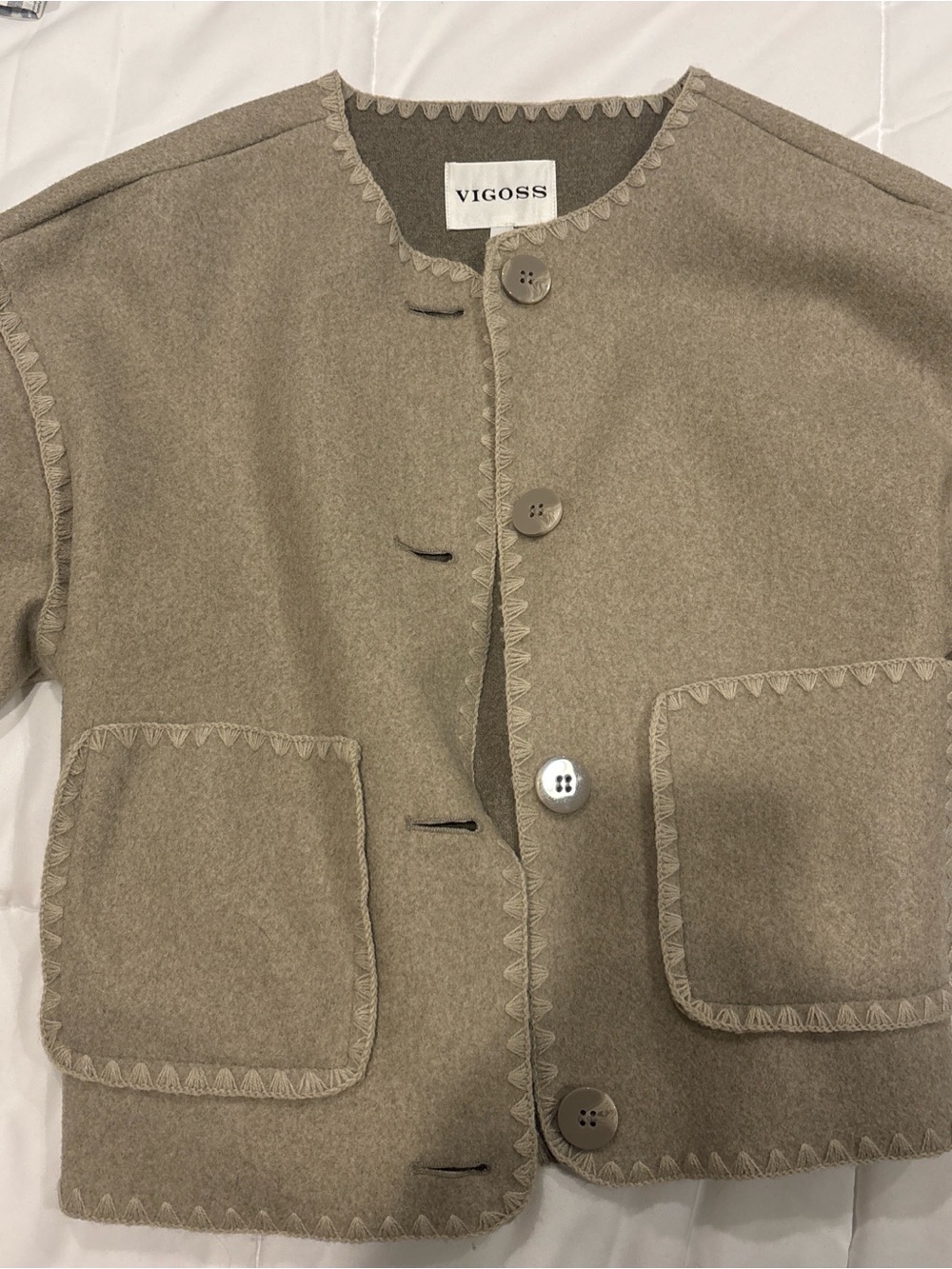 Vigoss Taupe Button-Front Wool Blend Jacket